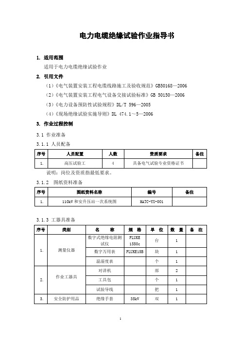 电力电缆绝缘试验作业指导书