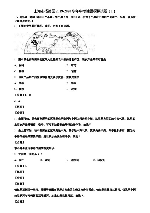 上海市杨浦区2019-2020学年中考地理模拟试题(1)含解析