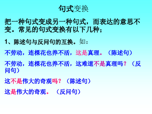 句式变换把一种句式变成另一种句式,而表达的意思不变.常见的句.