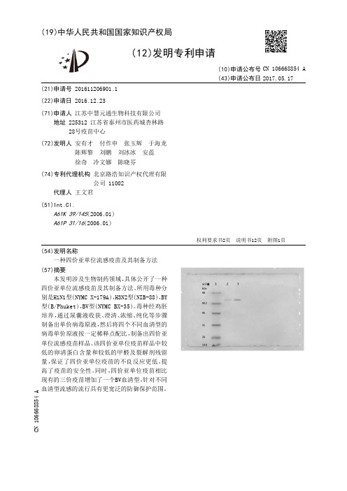 一种四价亚单位流感疫苗及其制备方法[发明专利]