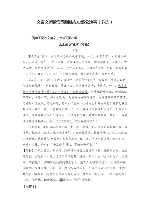 文言文阅读专题训练左忠毅公逸事