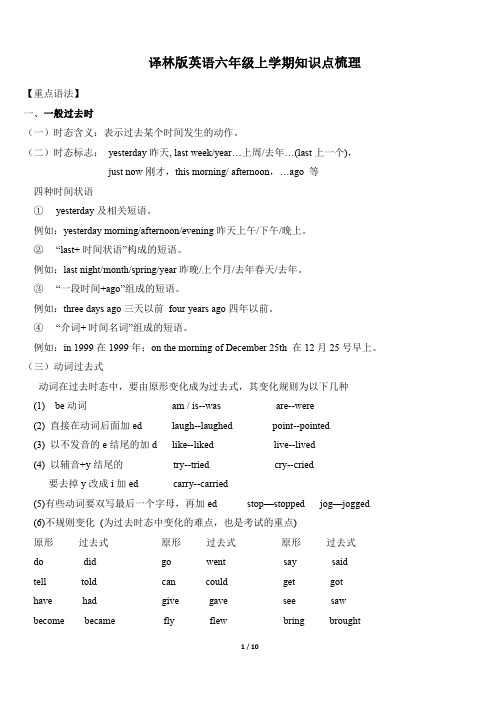 译林版英语六年级上学期期末知识点梳理