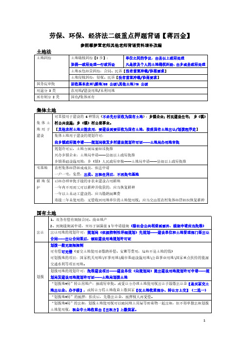 劳保、环保、经济法二级重点押题背诵【蒋四金】