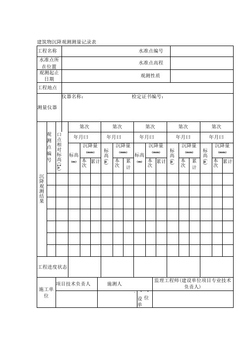 建筑物沉降观测测量记录表