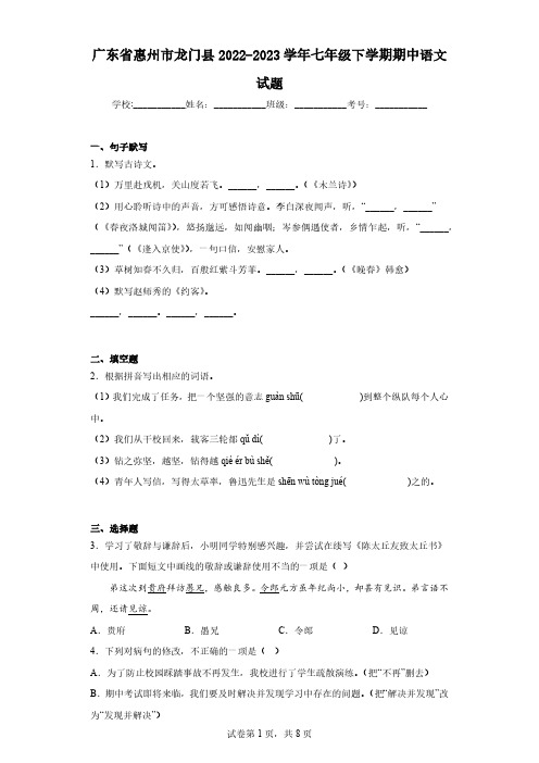 广东省惠州市龙门县2022-2023学年七年级下学期期中语文试题(含解析)