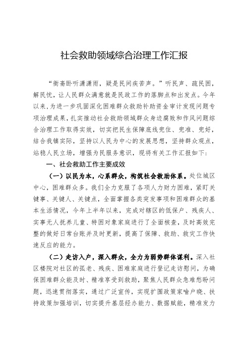 社会救助领域综合治理工作汇报