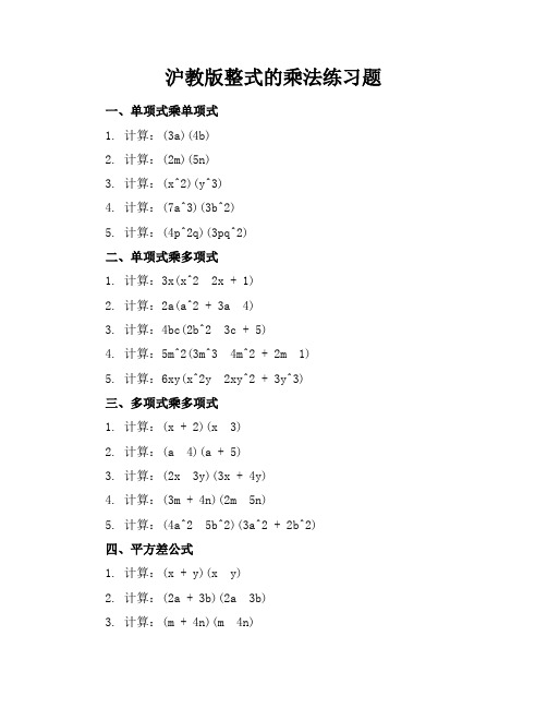 沪教版整式的乘法练习题