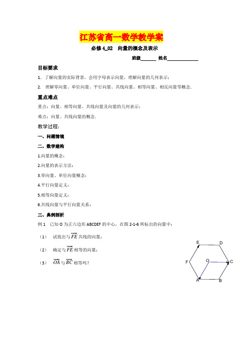 江苏省高一数学下册  第二单元《平面向量》全套教案