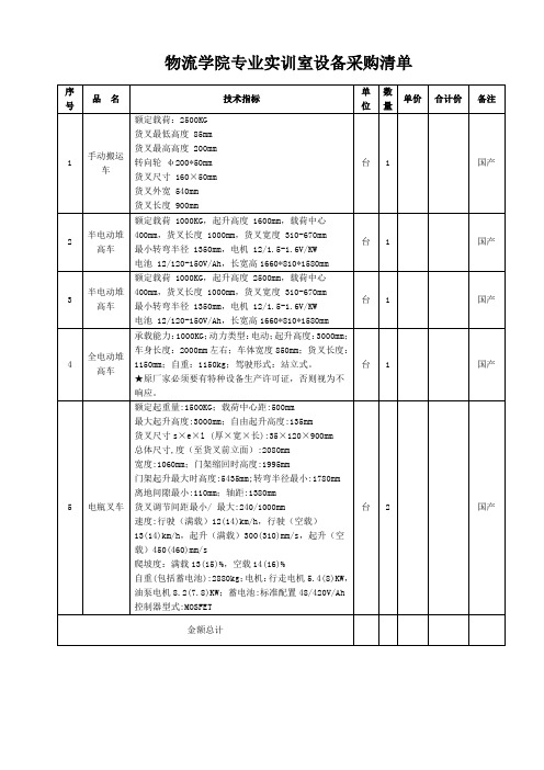 物流学院专业实训室设备采购清单