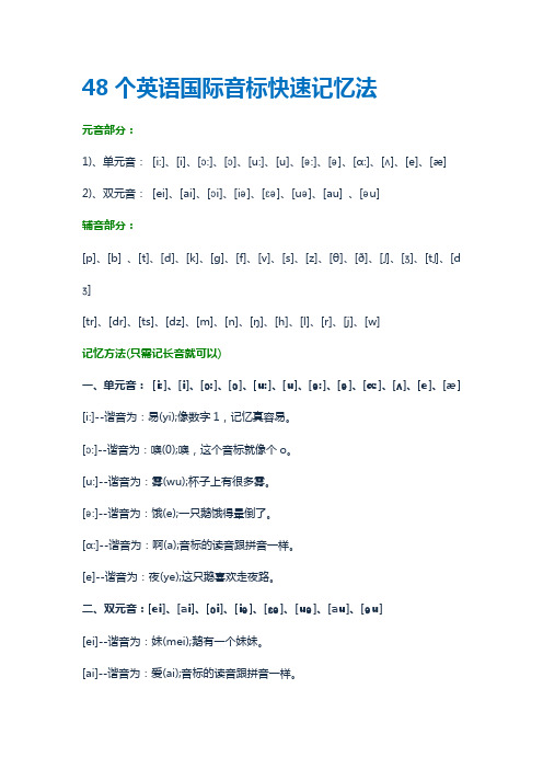 48个英语国际音标快速记忆法