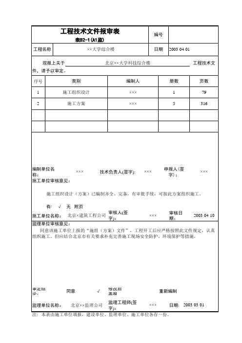 工程技术文件报审表A1监