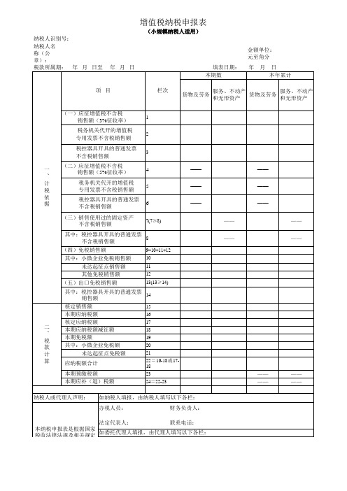 增值税纳税申报表(适用小规模纳税人)--2017版