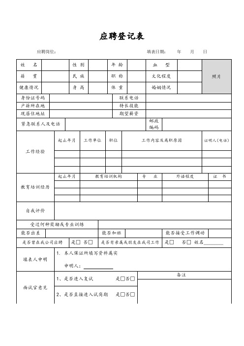 应聘登记表