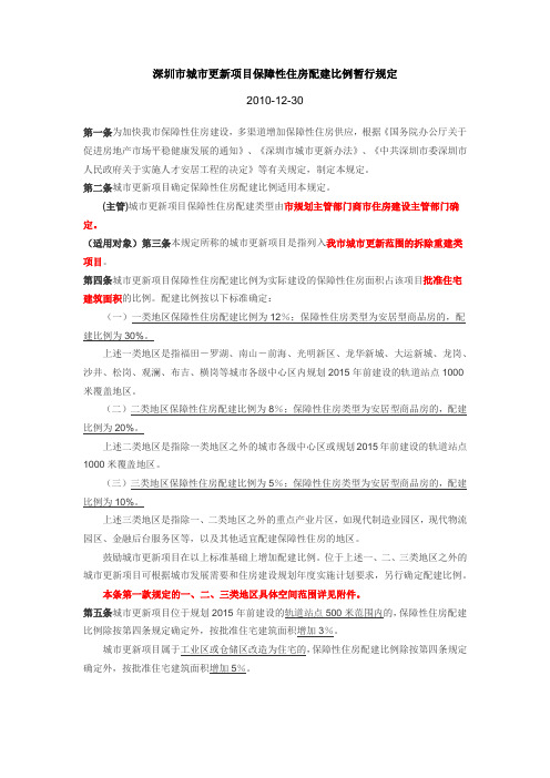 深圳市城市更新项目保障性住房配建比例暂行规定