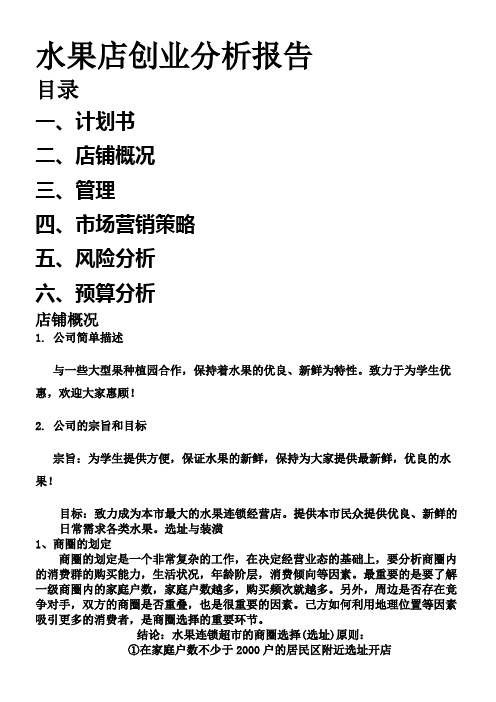 水果店创业分析报告财务分析 