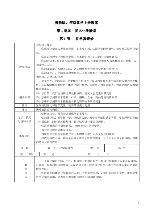 【鲁教版九年级化学上册】第1单元步入化学殿堂教案