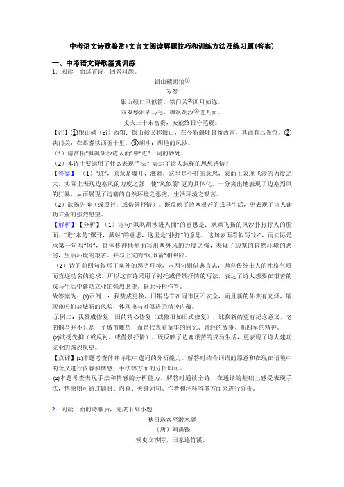 中考语文诗歌鉴赏+文言文阅读解题技巧和训练方法及练习题(答案)