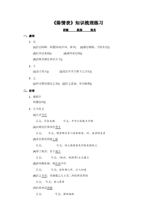 人教版高中语文必修五：7 《陈情表》巩固练习题 Word版缺答案.doc