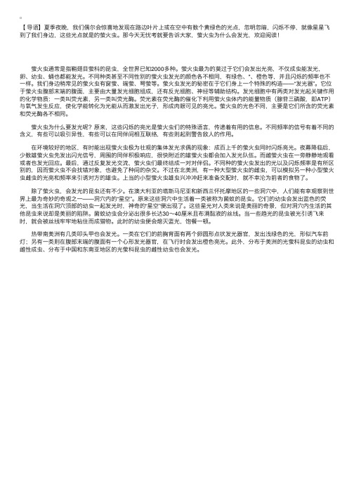 十万个为什么：萤火虫为什么会发光