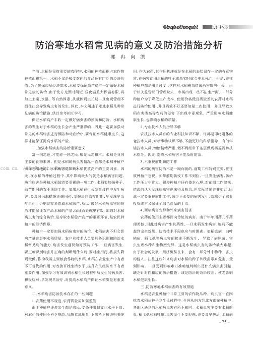 防治寒地水稻常见病的意义及防治措施分析