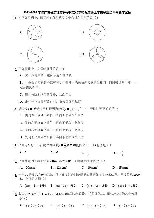 2023-2024学年广东省湛江市开发区实验学校九年级上学期第三次月考数学试题