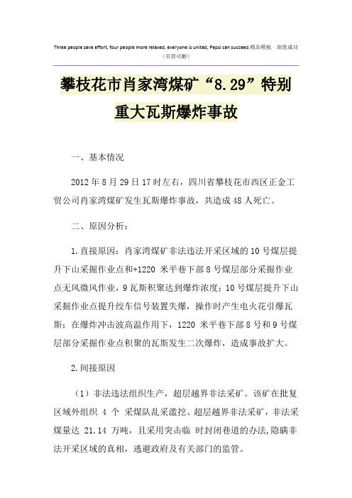 攀枝花市肖家湾煤矿“8.29”特别重大瓦斯爆炸事故
