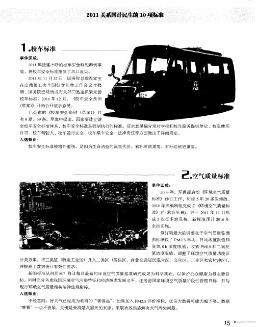 2011关系国计民生的10项标准