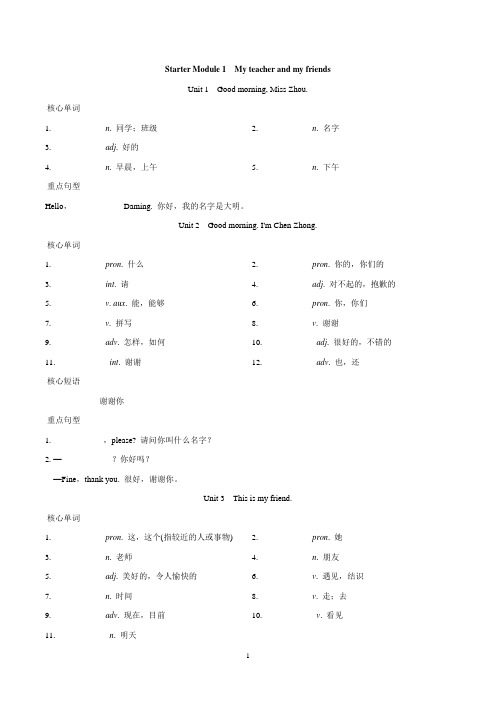 外研版七年级英语上册 Starter Module 1 My teacher and my friends 一课一练(基础)(含答案)