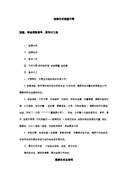 挂牌仪式流程方案