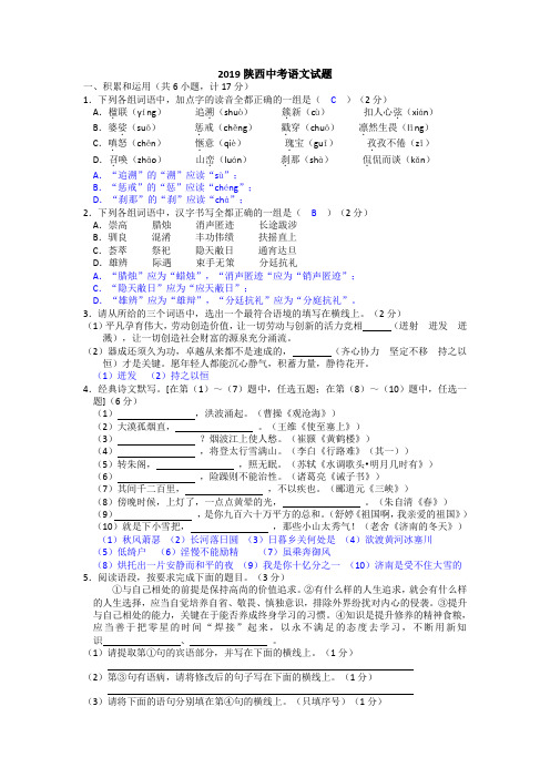 【精选】2019年陕西省中考语文试题及答案