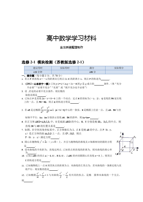 苏教版高中数学选修2-1模块检测(选修2-1)