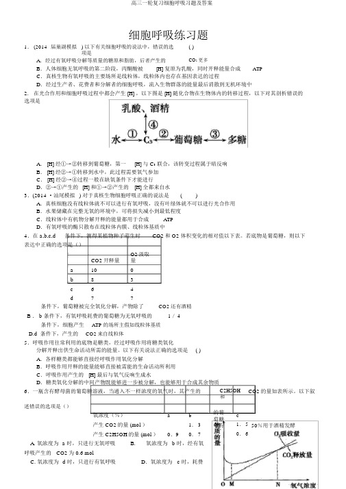 高三一轮复习细胞呼吸习题及答案