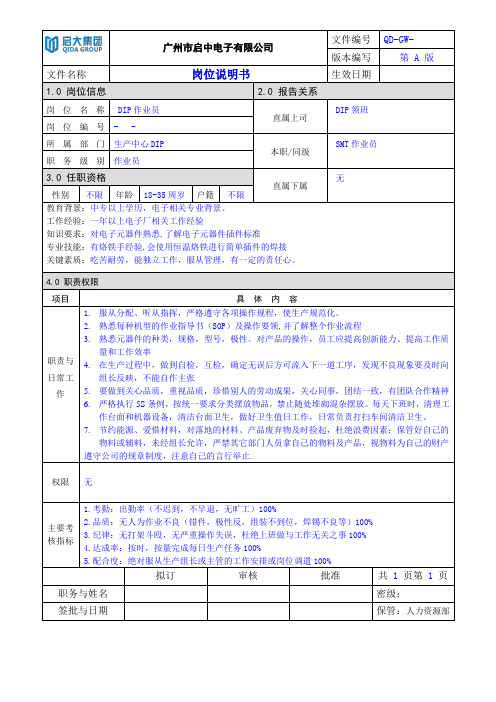 岗位说明书(DIP作业员)