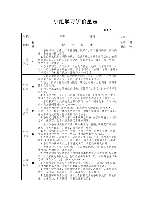 小组学习评价量表