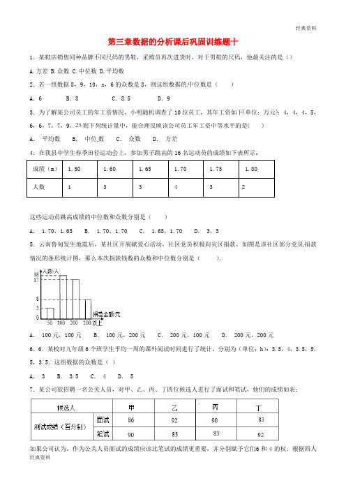 山东省龙口市兰高镇八年级数学上册 第三章 数据的分析课后巩固训练十(无答案) 鲁教版五四制