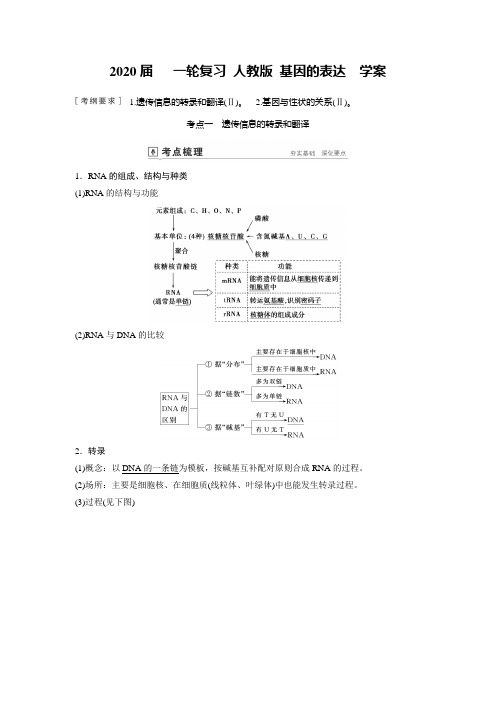 2020届   一轮复习 人教版 基因的表达  学案