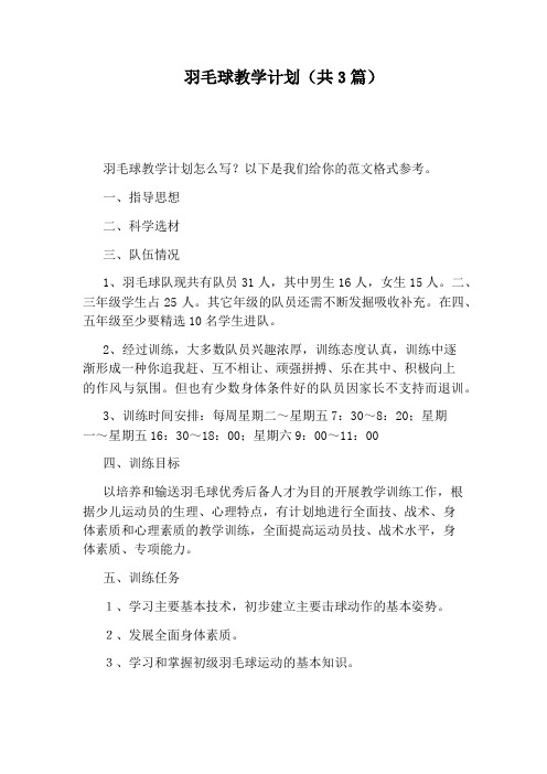 羽毛球教学计划(共3篇)