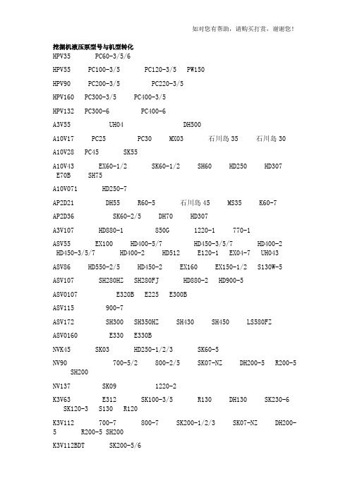 挖掘机与发动机、液压泵型号厂家及参数信息汇总