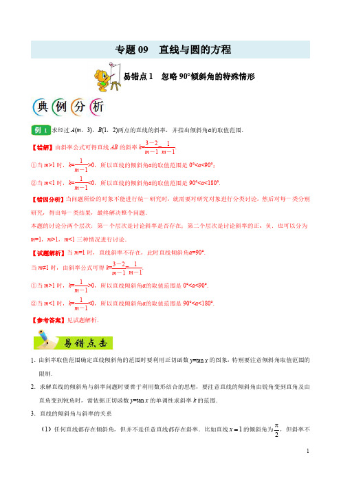 2020年高考数学(文)之纠错笔记专题09 直线与圆的方程