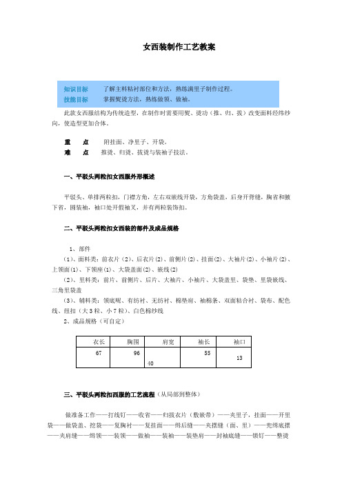 女西装制作工艺教案