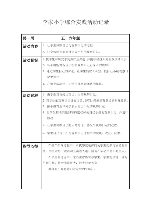 李家小学综合实践活动记录