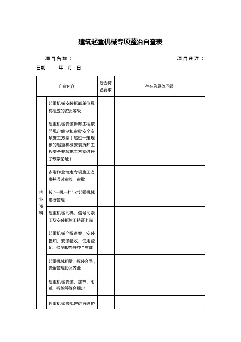 建筑起重机械专项整治自查表