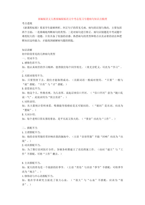 部编版语文人教部编版版语文中考总复习专题病句知识点梳理