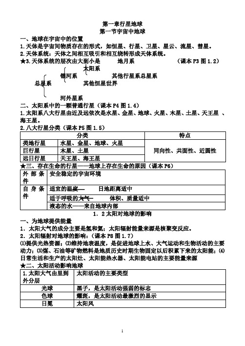 人教版高一地理必修一知识点总结