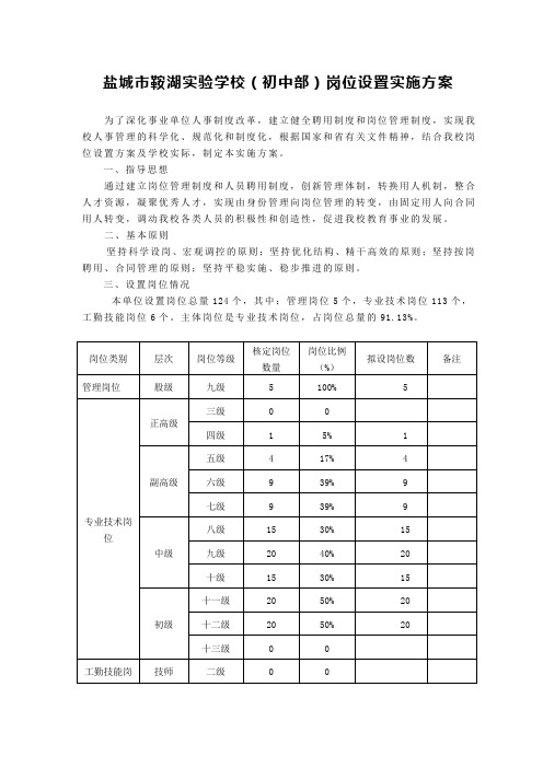 盐城市鞍湖实验学校(初中部)岗位设置实施方案