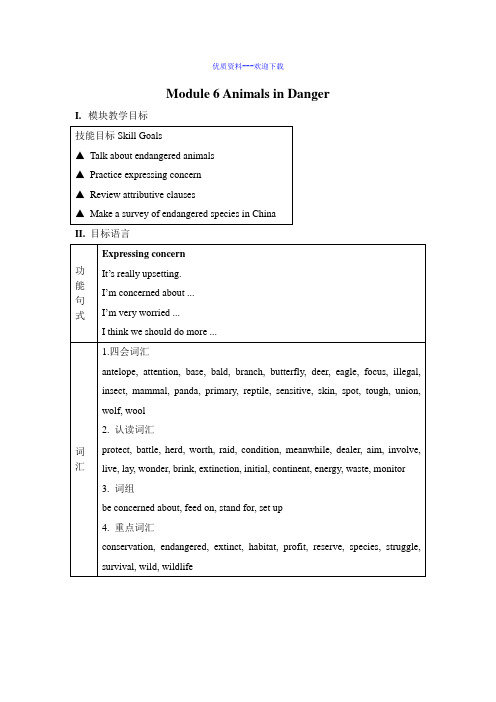 必修五外研高二必修5第六模块素材Module 6 Animals in Danger教案