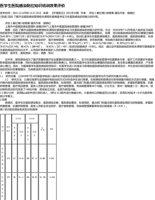 医学生医院感染防控知识培训效果评价