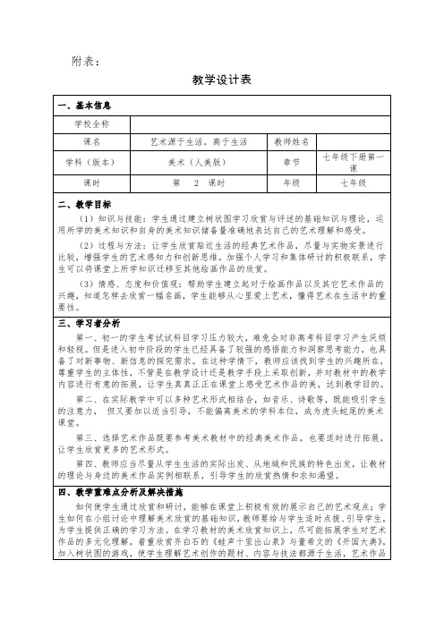 艺术源于生活,高于生活教学设计