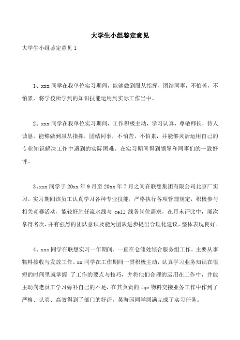 大学生小组鉴定意见