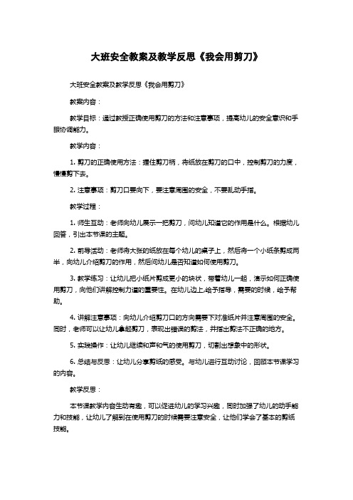 大班安全教案及教学反思《我会用剪刀》